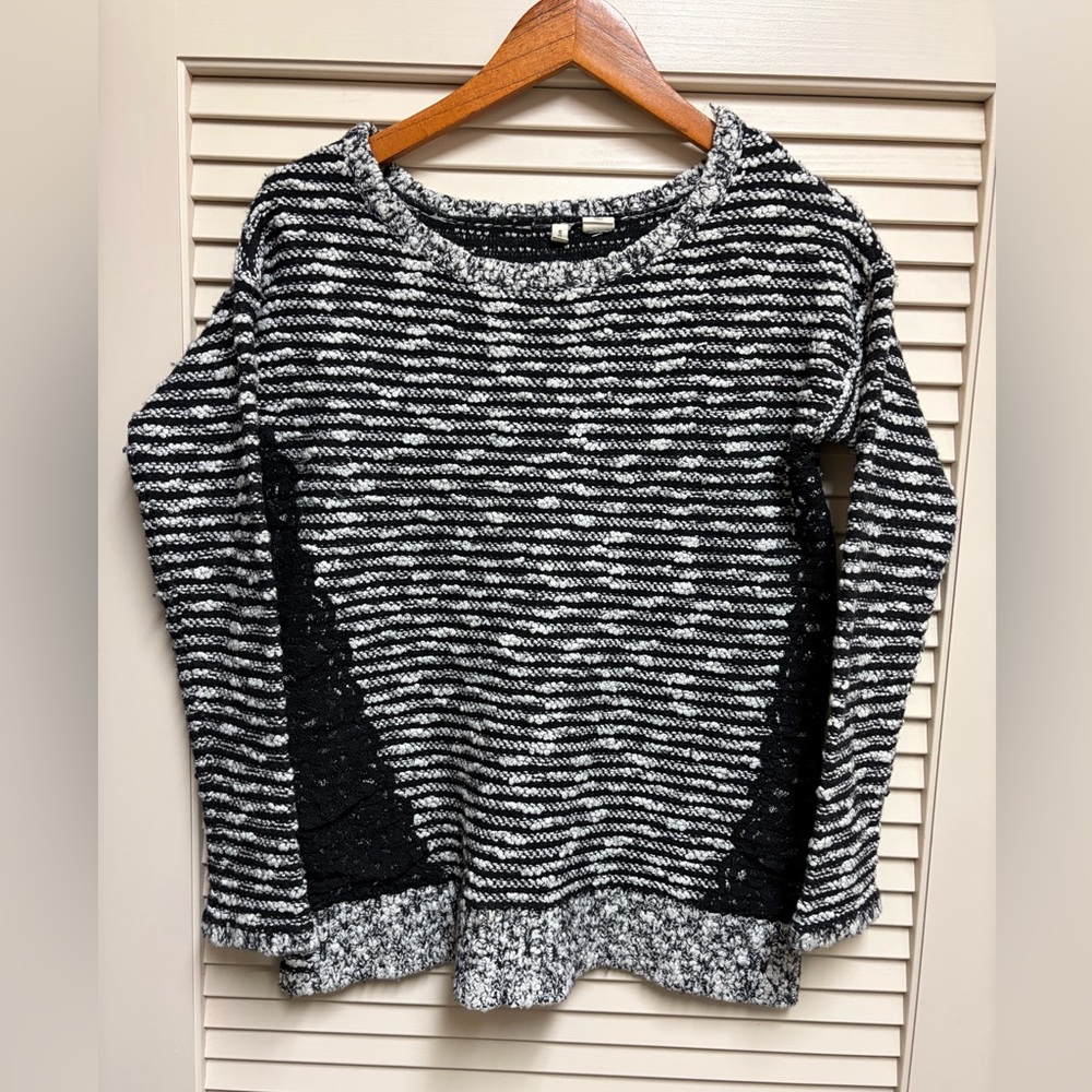 Anthropologie Moth Sweater Womens L Black White Stripe Wool Blend Cottagecore